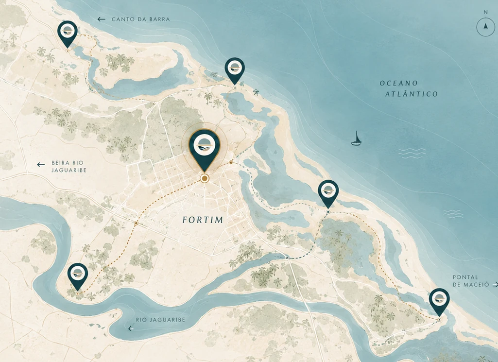 Mapa editorial ilustrativo do litoral e do Rio Jaguaribe